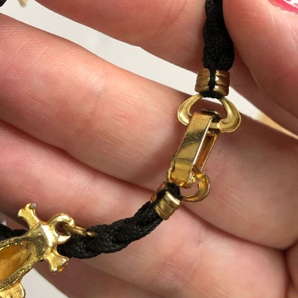 braided bracelet tribal charms black gold hardware ethnic cultural folk small 3” - Picture 6 of 7